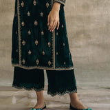 Velvet Mughal Motif Kurta Set