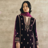 Velvet Mughal Motif Kurta Set-RTS