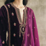 Velvet Mughal Motif Kurta Set-RTS