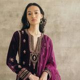 Velvet Mughal Motif Kurta Set-RTS