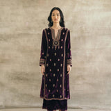 Velvet Mughal Motif Kurta Set-RTS