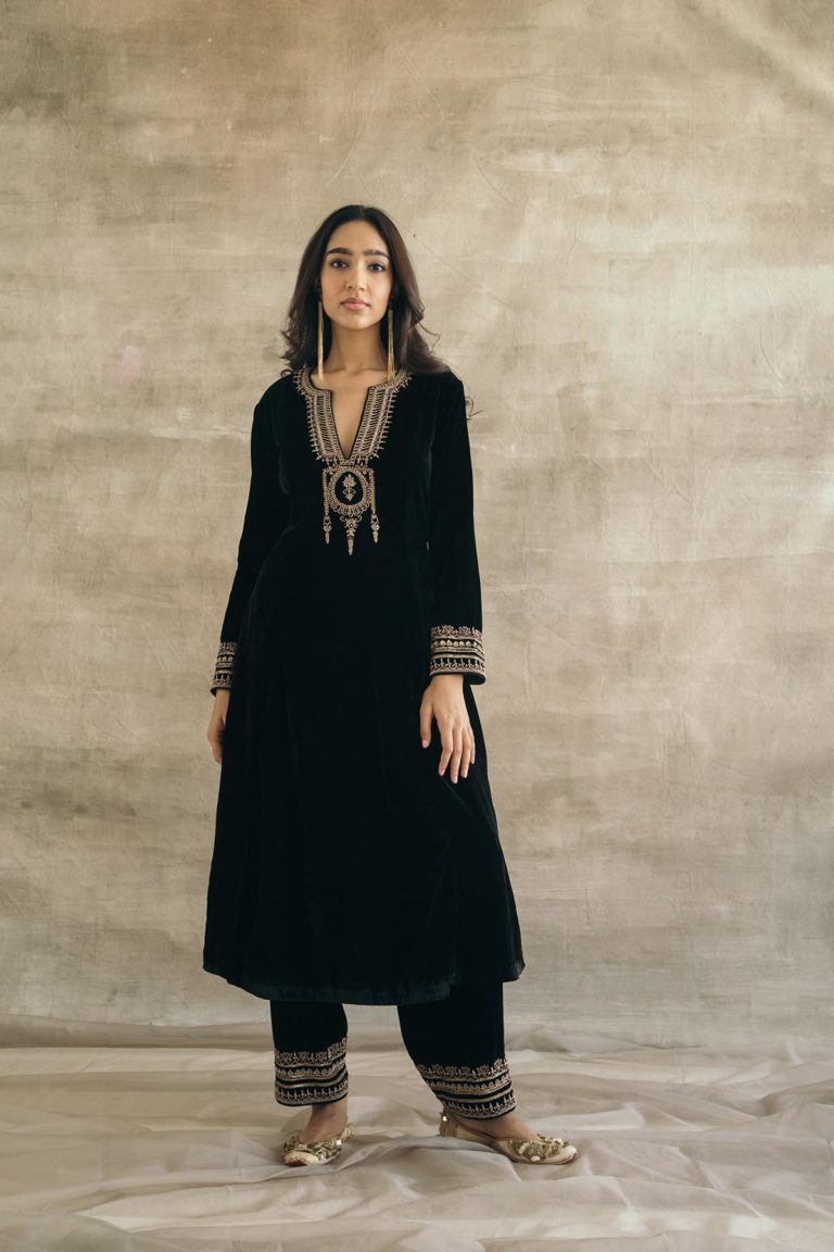 Silk Velvet Mughal Kurta Set-RTS