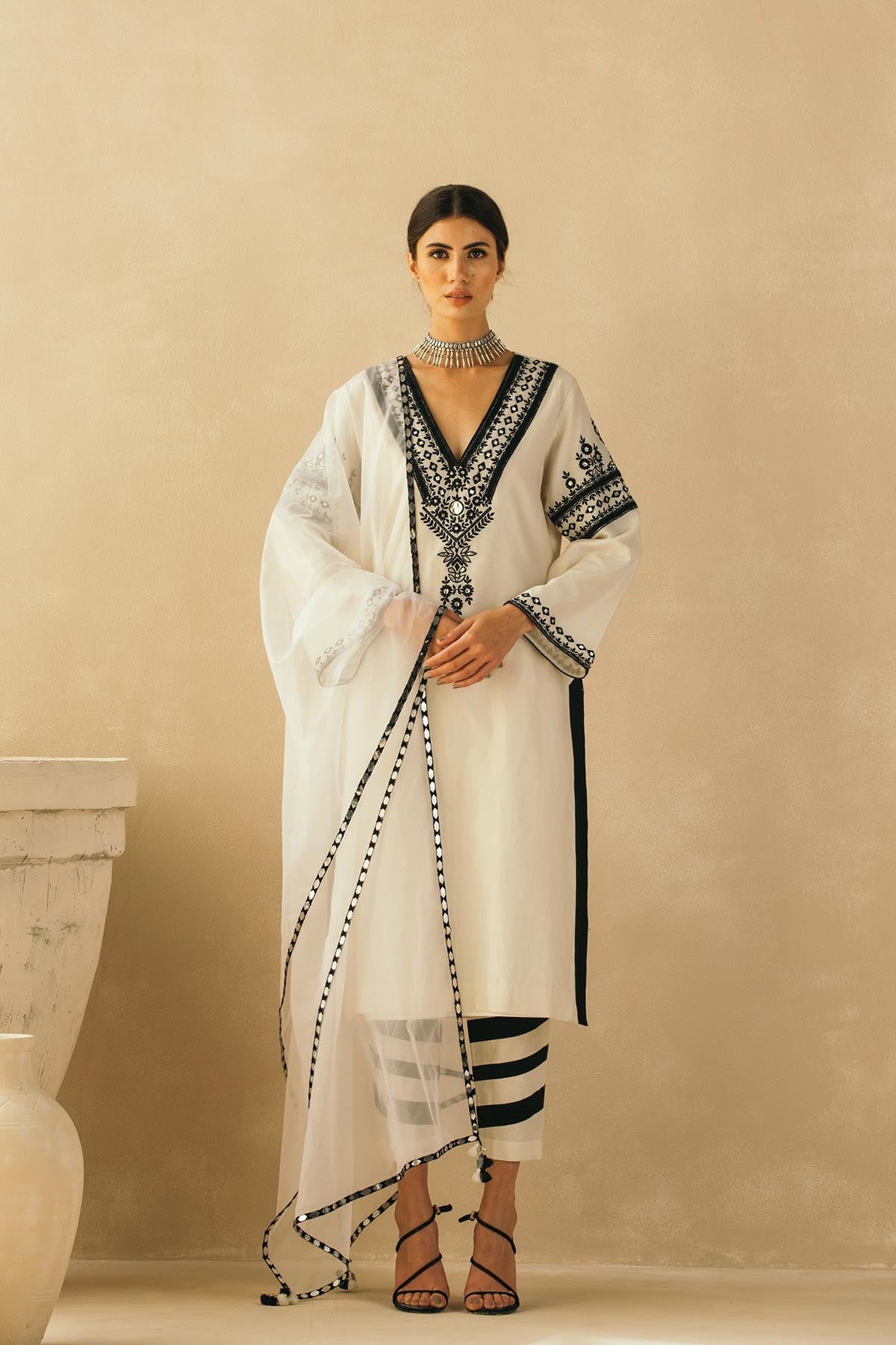 Ebony & Ivory Appliqued Kurta Set