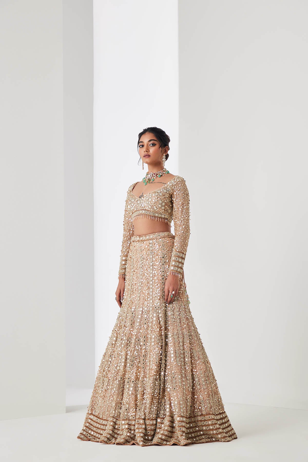 Champagne Gold Sequin Spray Lehenga