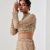 Champagne Gold Sequin Spray Lehenga