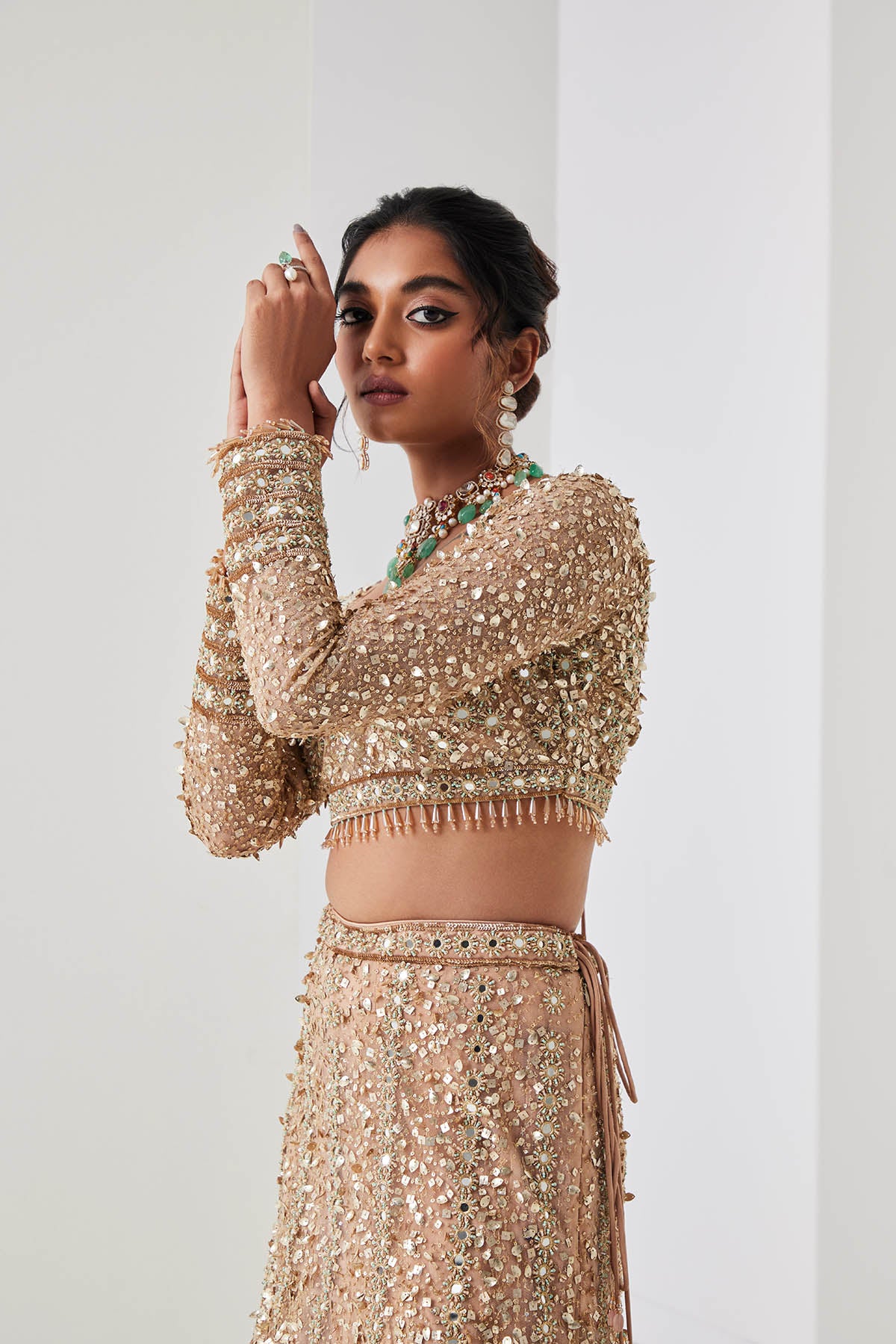 Champagne Gold Sequin Spray Lehenga