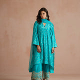 Firozi Asymmetrical Bandhani Kurta Set-HYD