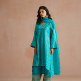 Firozi Asymmetrical Bandhani Kurta Set-HYD