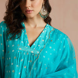 Firozi Asymmetrical Bandhani Kurta Set-HYD