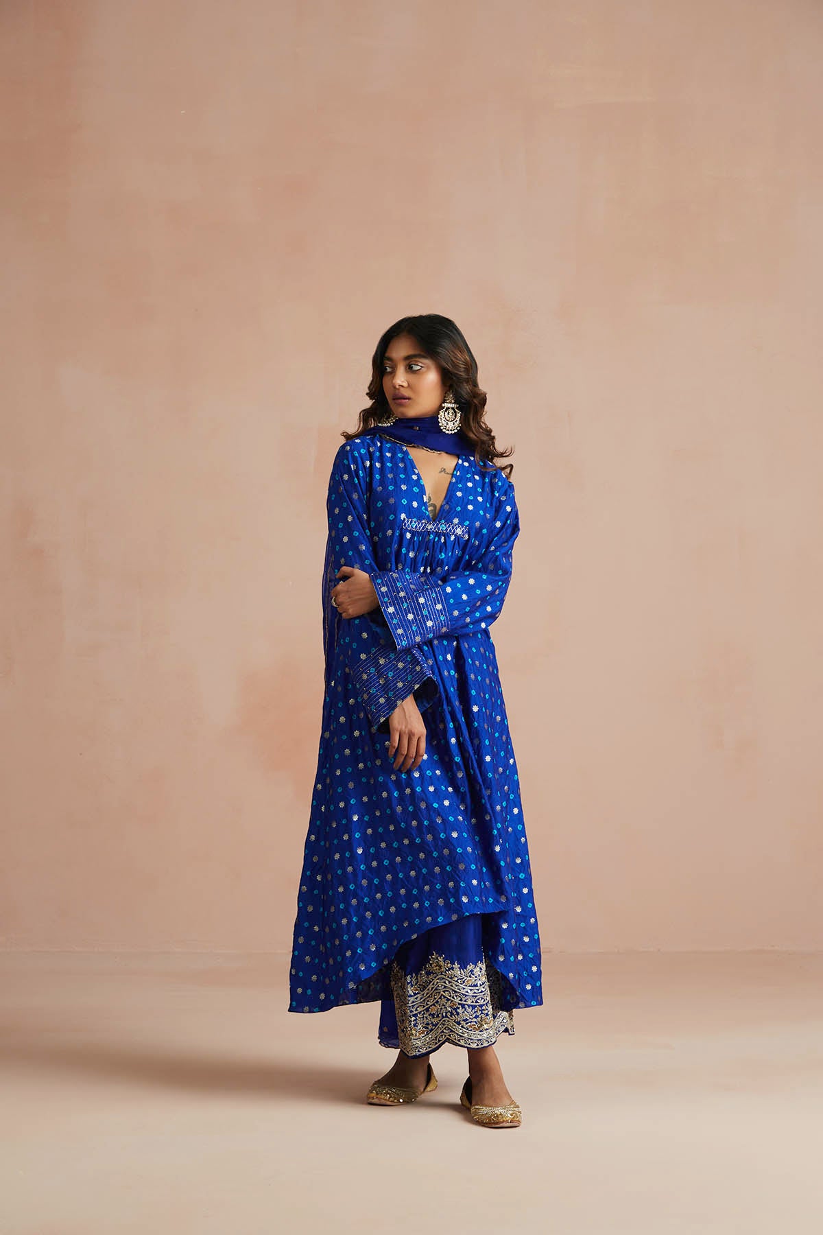 Ink Blue Asymmetrical Bandhani Kurta Set