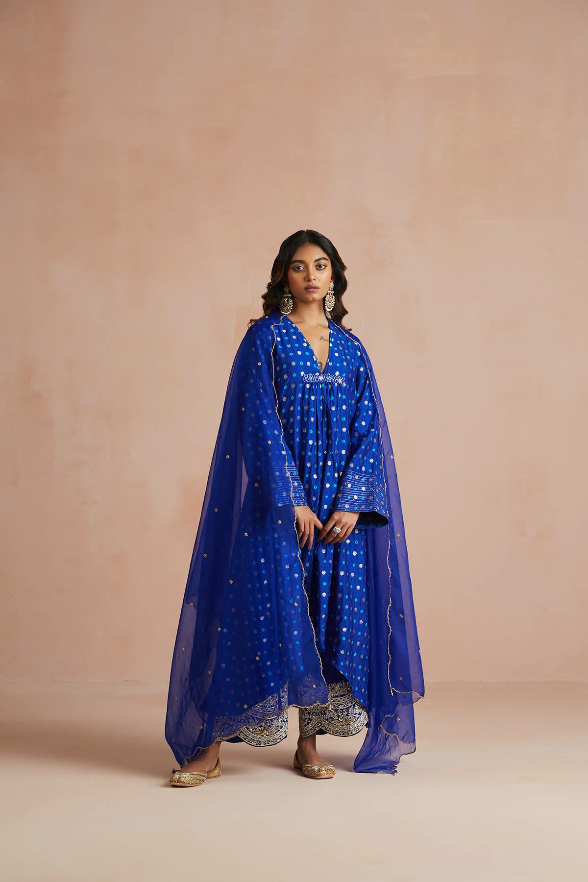 Ink Blue Asymmetrical Bandhani Kurta Set