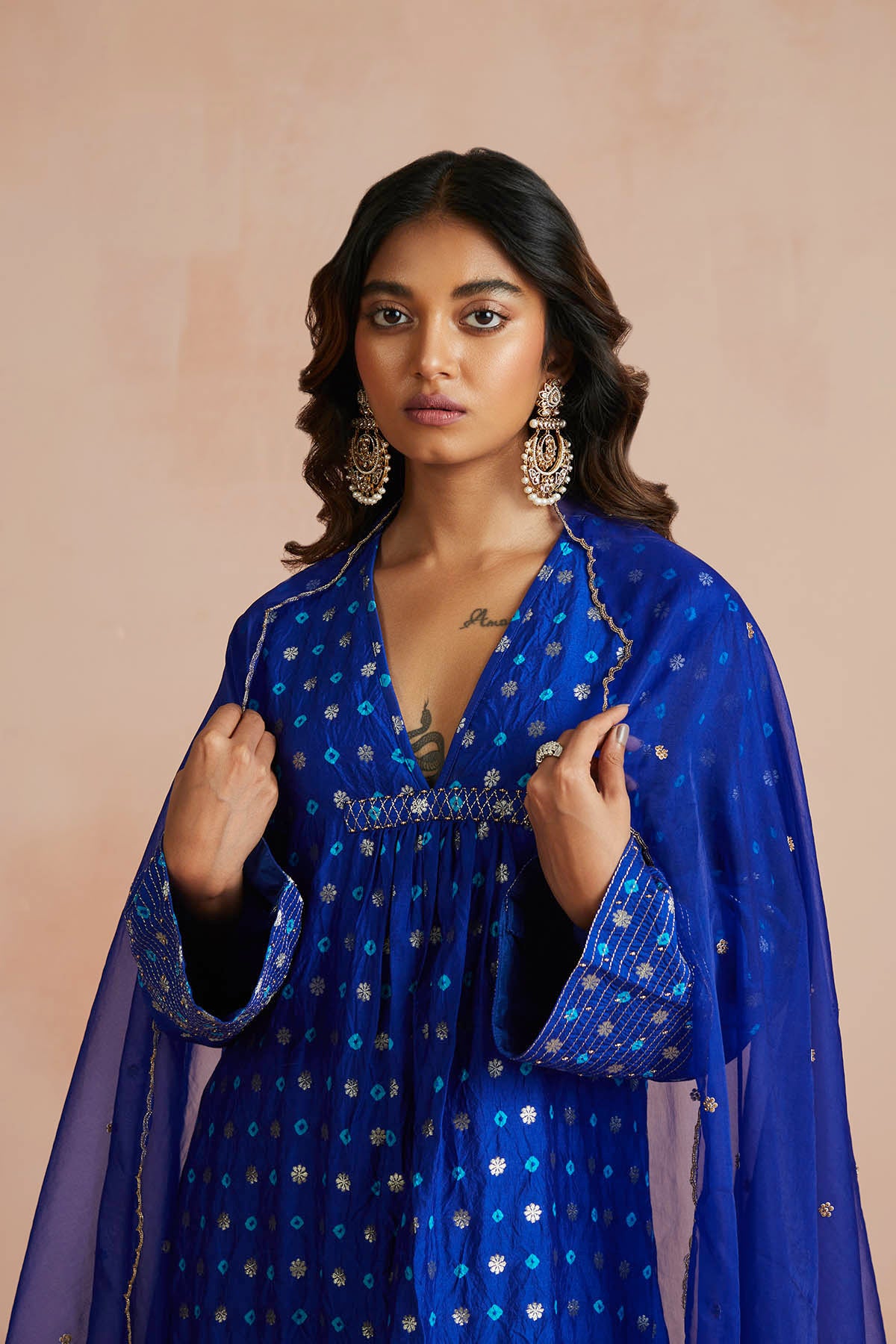 Ink Blue Asymmetrical Bandhani Kurta Set