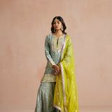 Iced Grey Bandhani Embellished Gharara Set-RTS