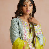 Iced Grey Bandhani Embellished Gharara Set-RTS