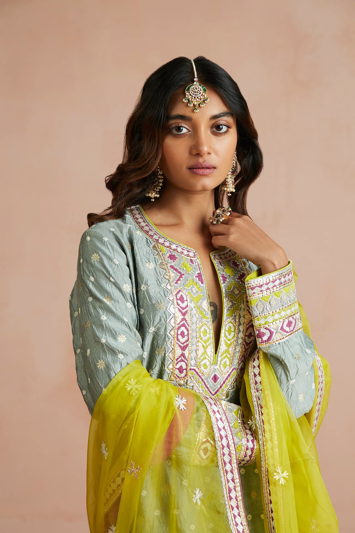 Iced Grey Bandhani Embellished Gharara Set-RTS