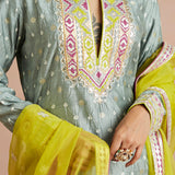 Iced Grey Bandhani Embellished Gharara Set-RTS