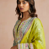 Iced Grey Bandhani Embellished Gharara Set-RTS