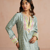 Iced Grey Bandhani Embellished Gharara Set-RTS