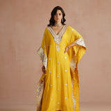 Yellow Gota Embroidered Kaftan