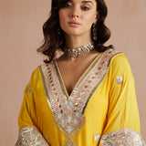 Yellow Gota Embroidered Kaftan