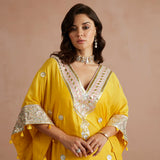 Yellow Gota Embroidered Kaftan