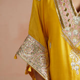 Yellow Gota Embroidered Kaftan