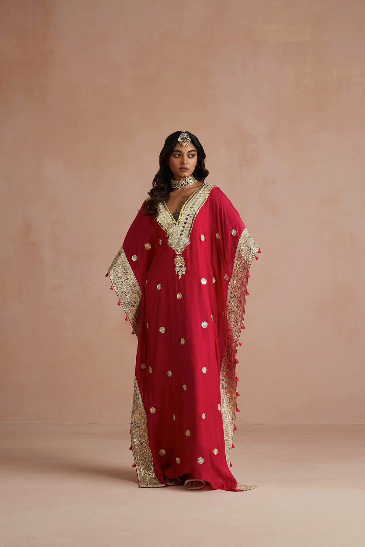 Crimson Gota Embroidered Kaftan