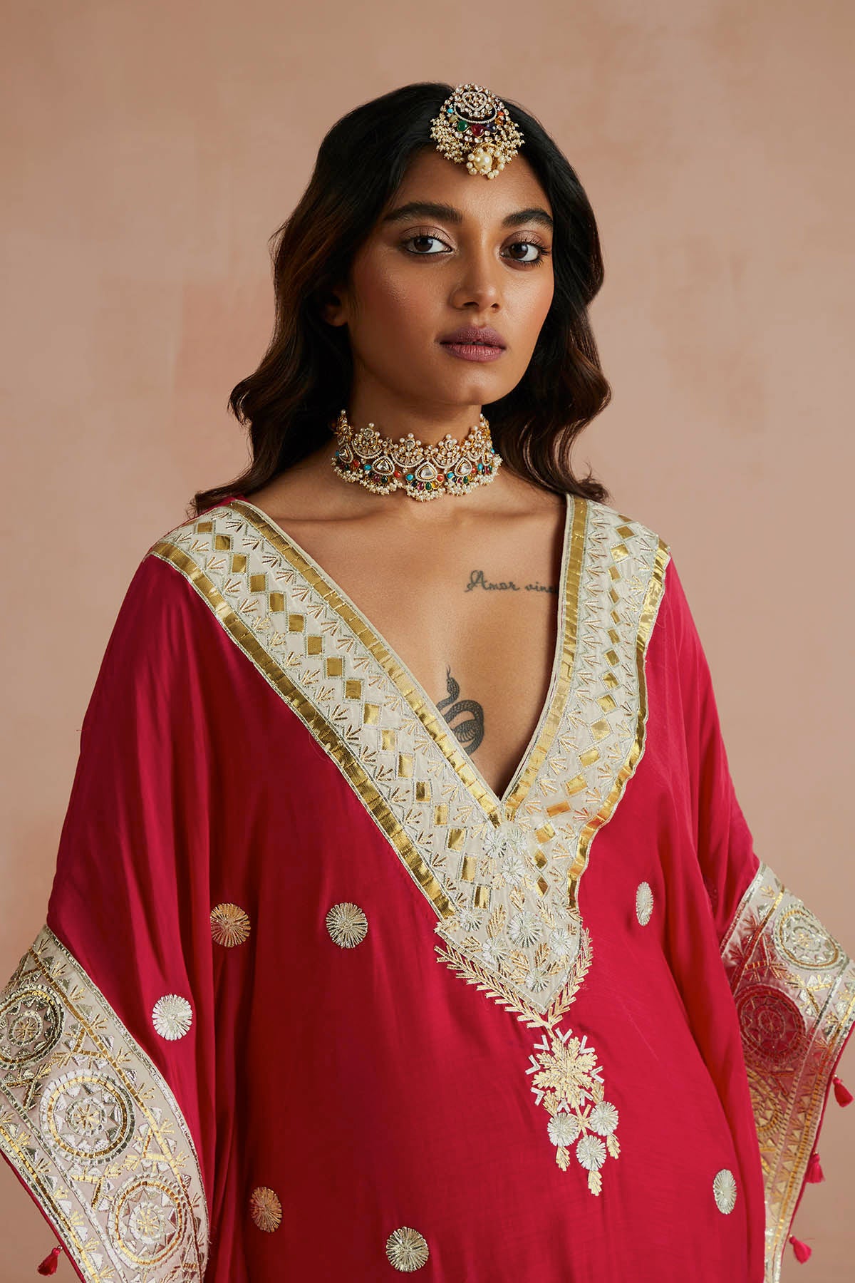 Crimson Gota Embroidered Kaftan