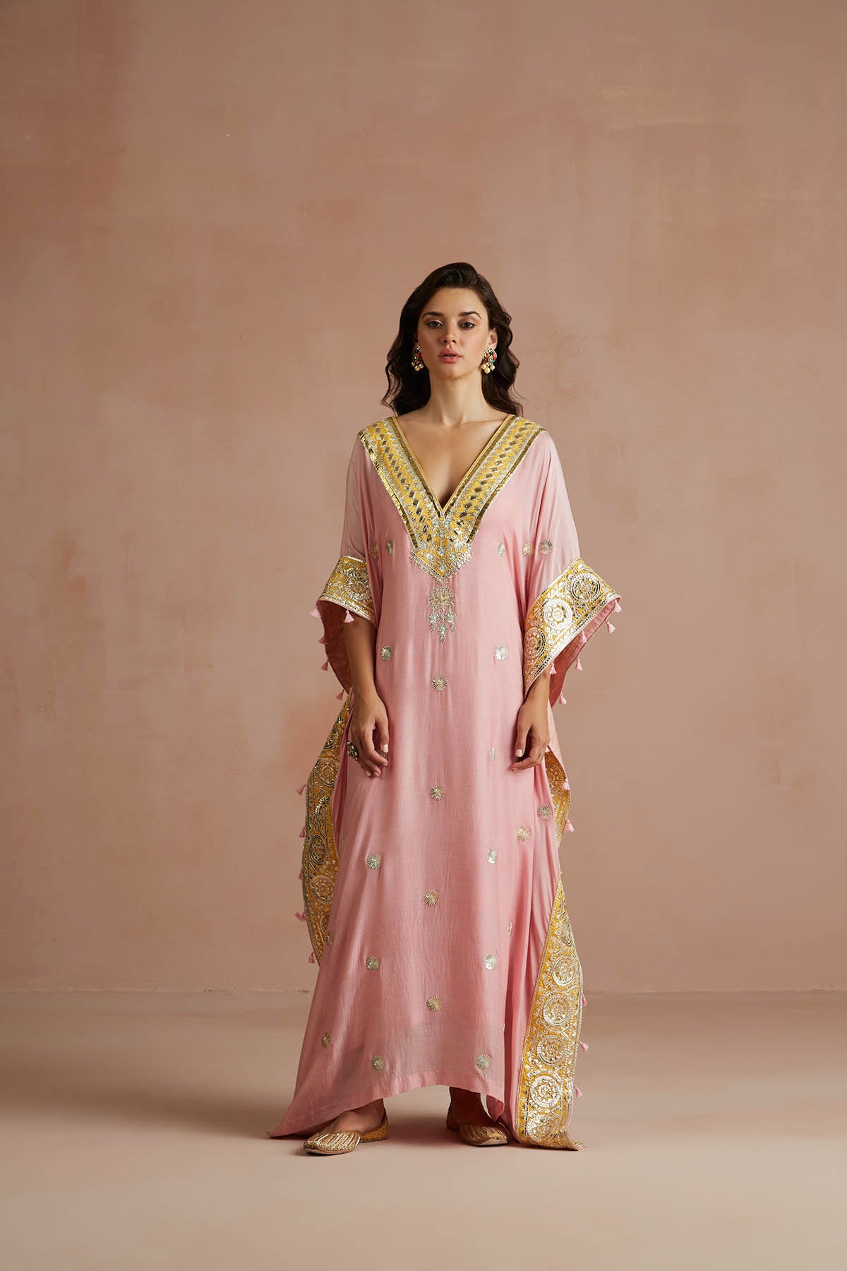 Blush Pink Gota Embroidered Kaftan-RTS