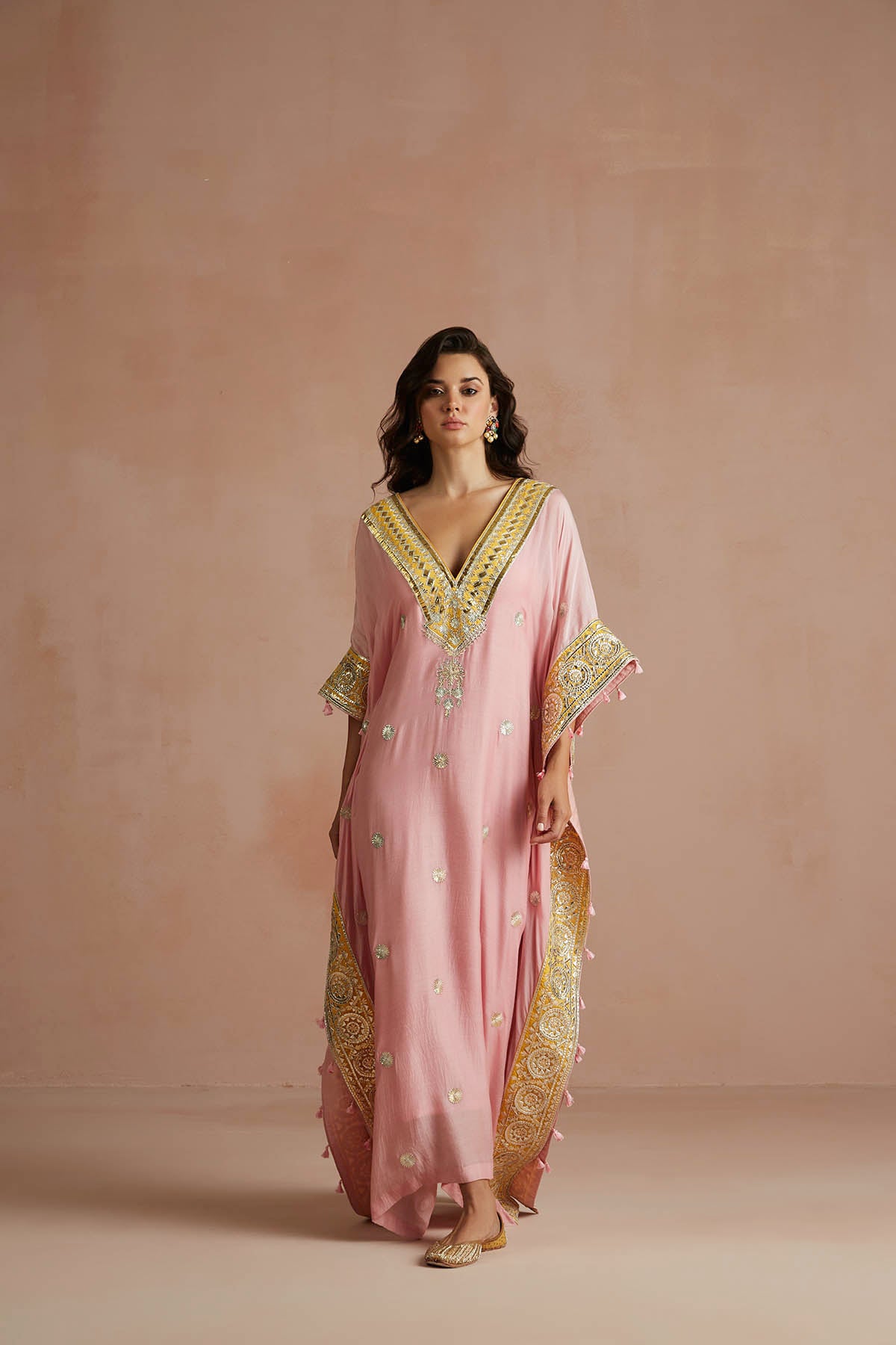 Blush Pink Gota Embroidered Kaftan-RTS