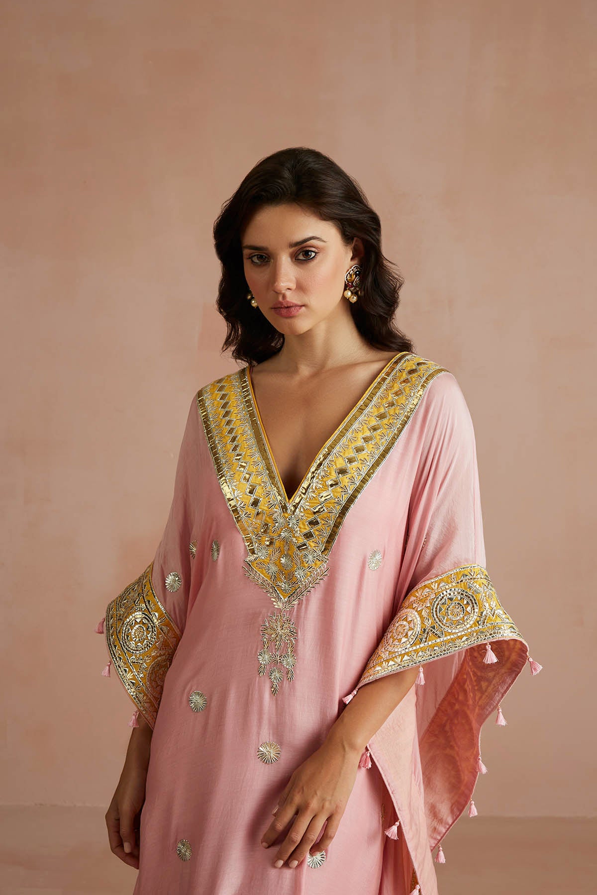 Blush Pink Gota Embroidered Kaftan-RTS