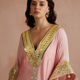 Blush Pink Gota Embroidered Kaftan