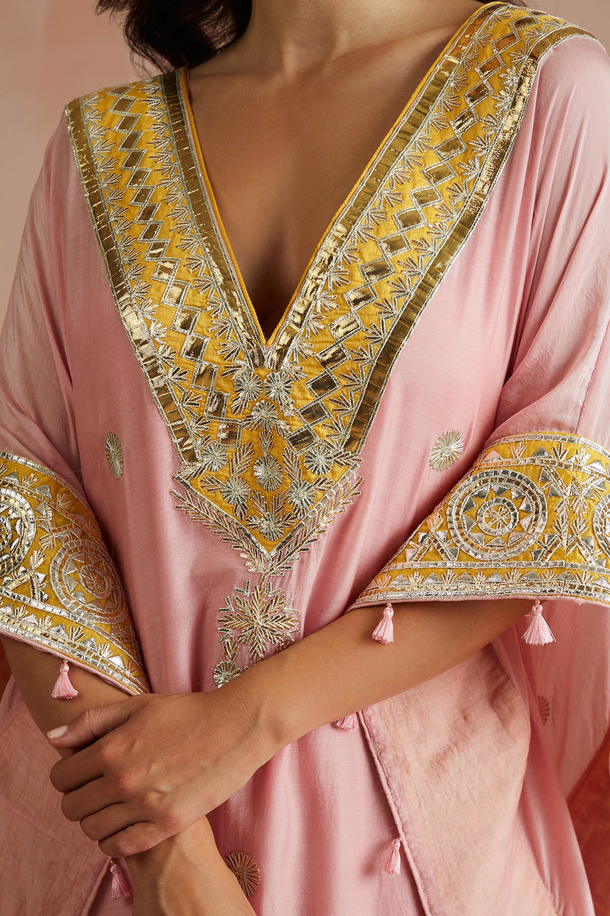 Blush Pink Gota Embroidered Kaftan-RTS