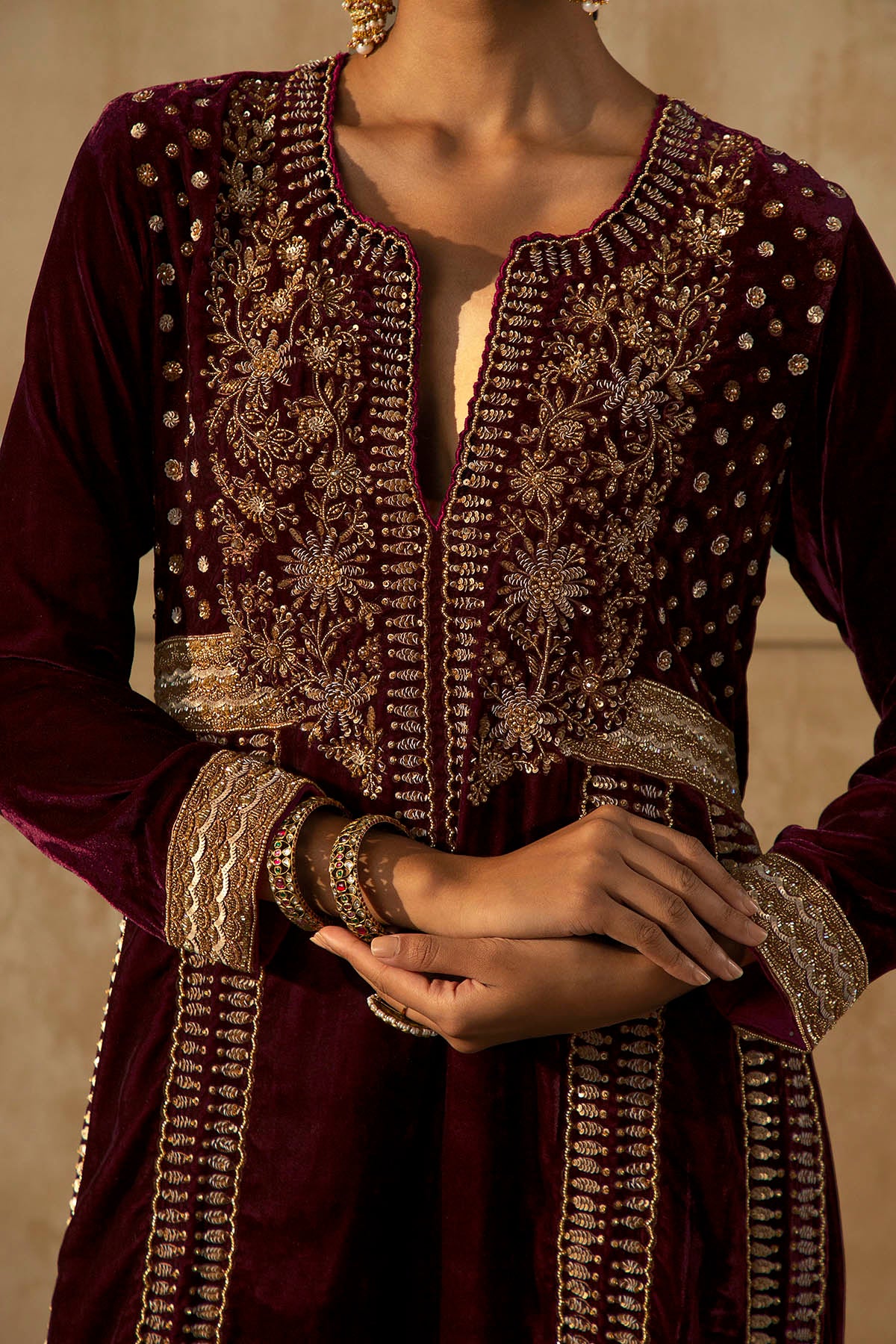 Mulberry Embroidered Long Kurta Set