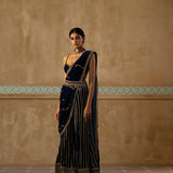 Peacock Blue Velvet Drape Sharara Set