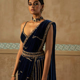 Peacock Blue Velvet Drape Sharara Set