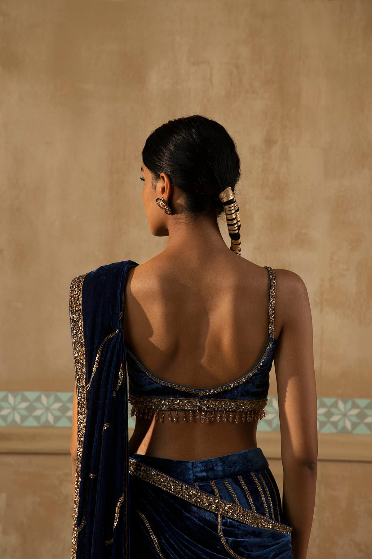 Peacock Blue Velvet Drape Sharara Set