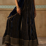 Peacock Blue Velvet Drape Sharara Set