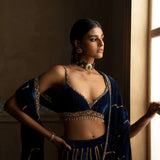 Peacock Blue Velvet Drape Sharara Set