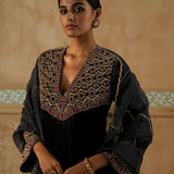 Lamha - Charcoal Velvet Kurta Set-RTS