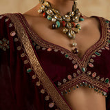 Burgundy Embroidered Velvet Lehenga