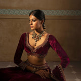 Burgundy Embroidered Velvet Lehenga