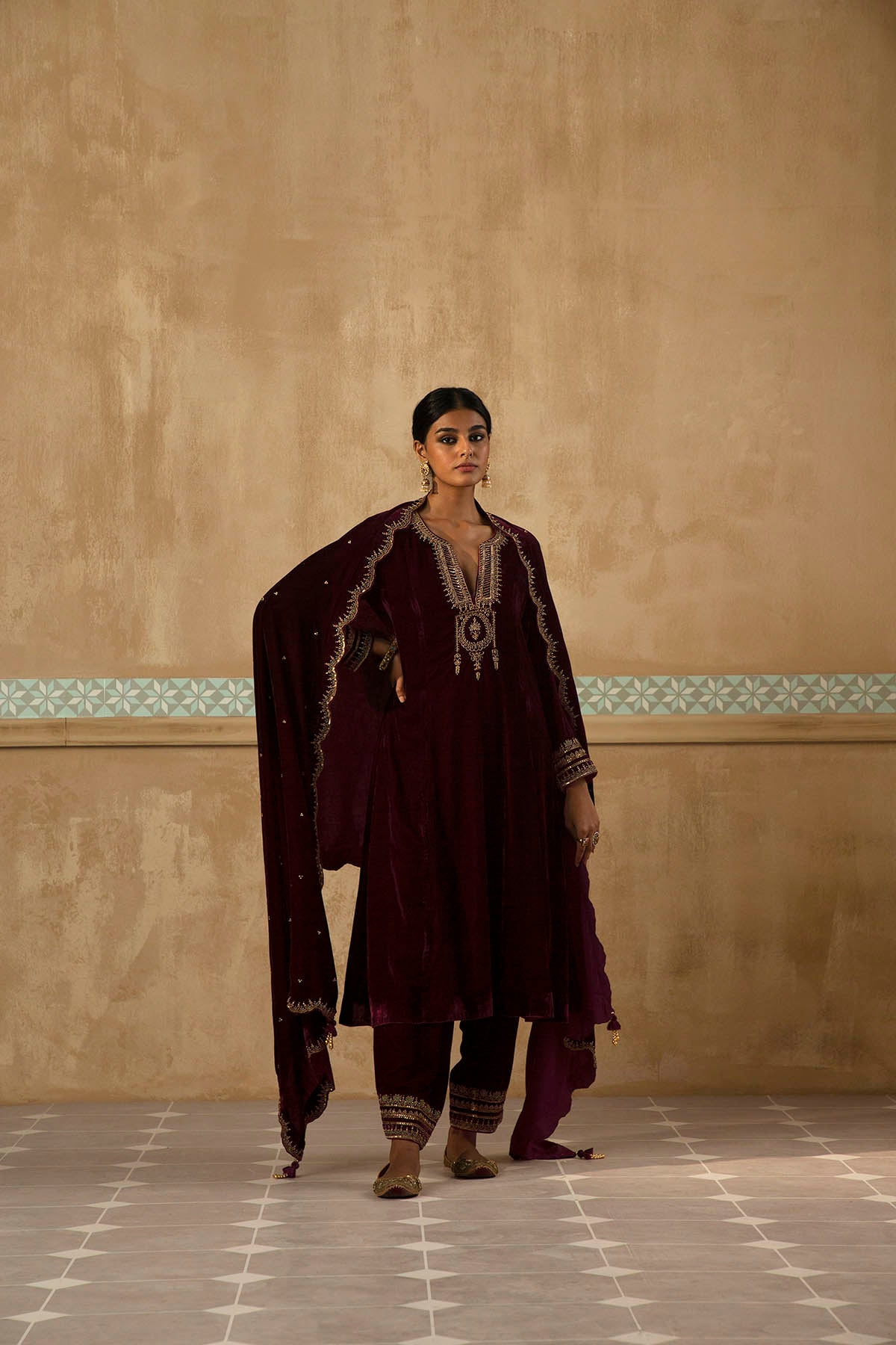 Silk Velvet Mughal Kurta Set