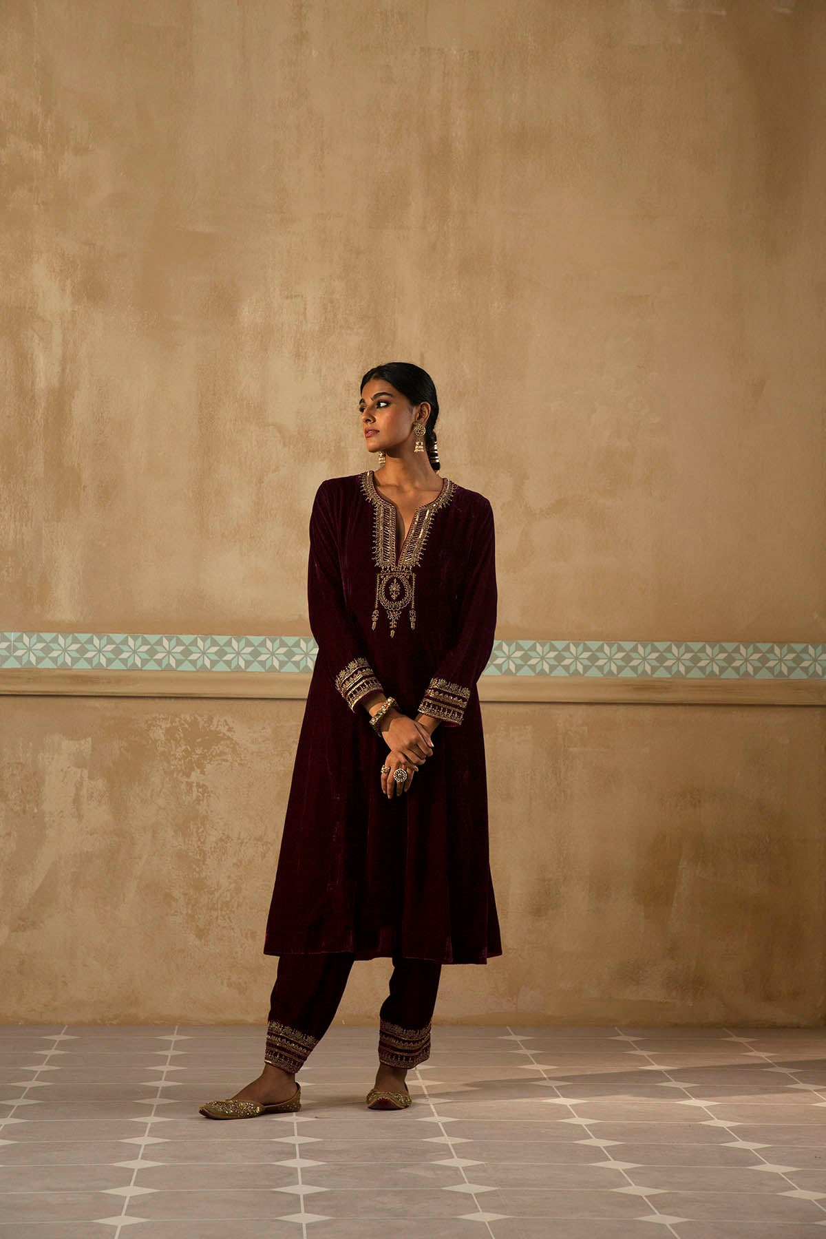 Silk Velvet Mughal Kurta Set