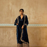 Asymmetrical Silk Velvet Kurta Set-RTS