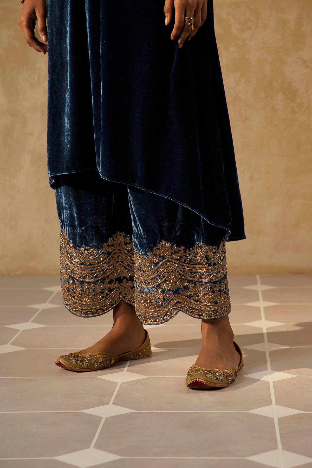 Asymmetrical Silk Velvet Kurta Set-RTS