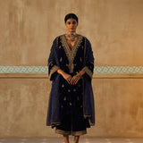 Navy Embroidered Mughal Yoke Kurta Set