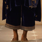 Navy Embroidered Mughal Yoke Kurta Set-RTS