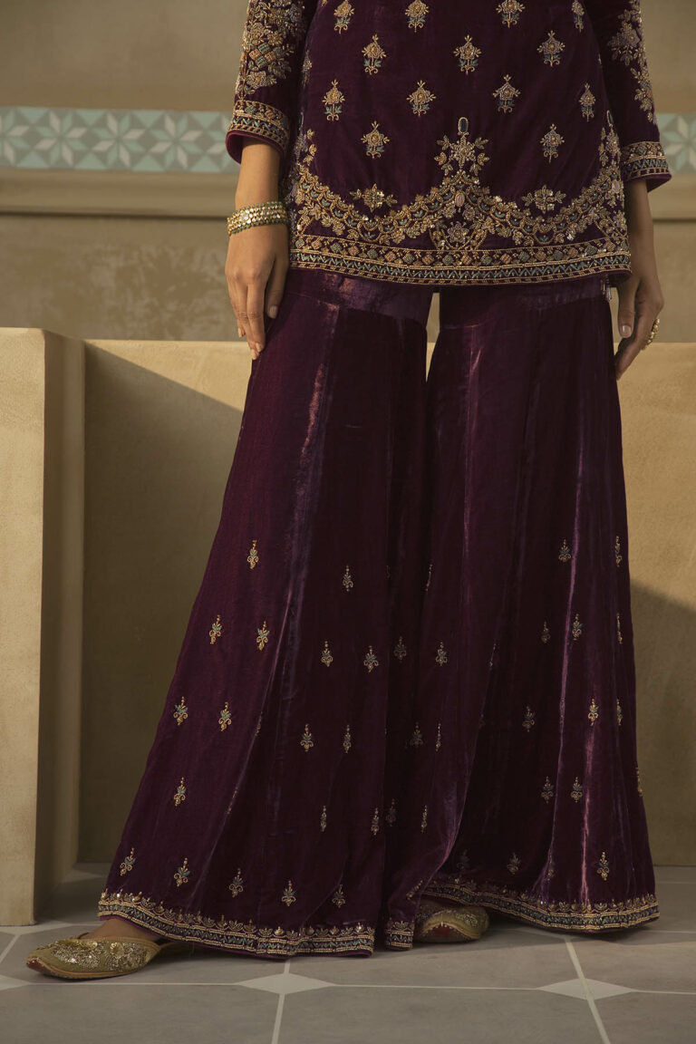 Wine Precious Stones Gharara Set