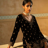 Black Velvet Fitted Gharara Set